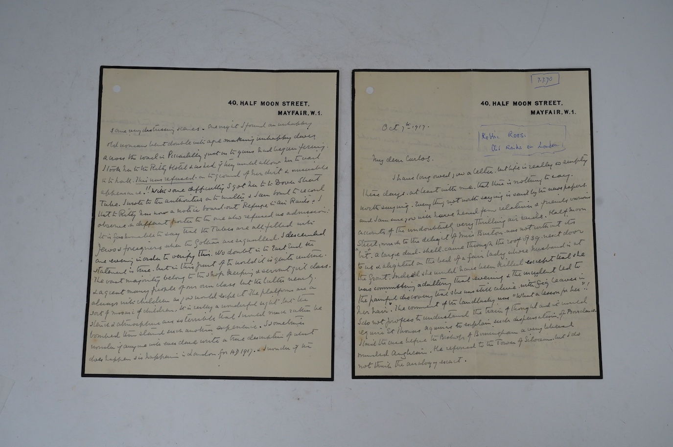 Robbie Ross (1869-1918), ALS to ‘Carlos’, 7 October 1917, 4 pp. Robbie Ross is best known for his relationship with and championing of Oscar Wilde